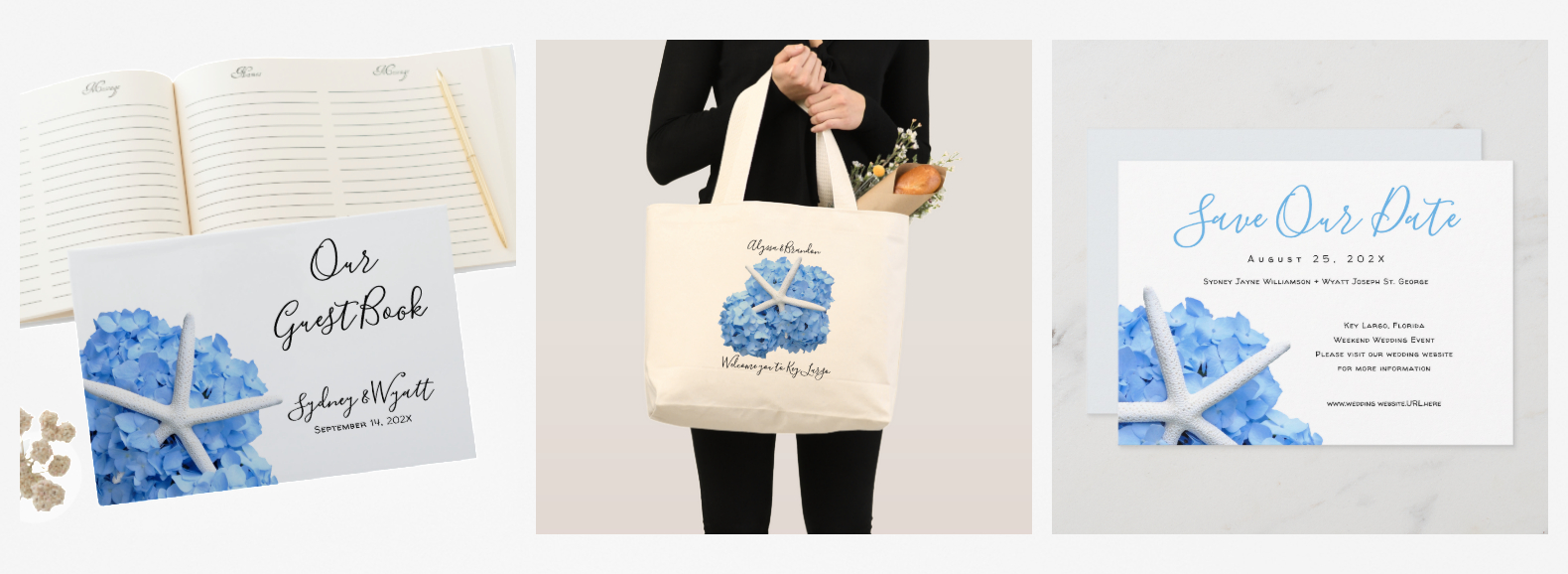 Seaside Garden hydrangea and starfish wedding suite