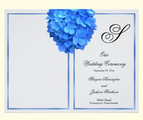 blue hydrangea weddiing program cover