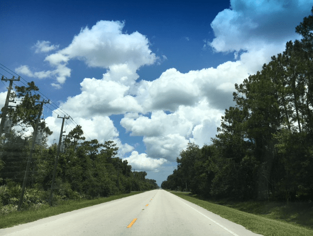 straight road and blue sky