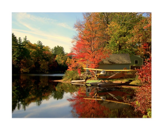 sea plane fall foliage lake