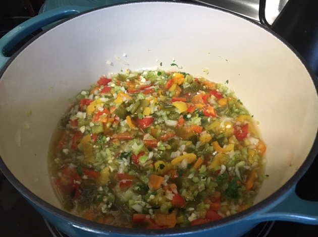 simmering chopped veggies