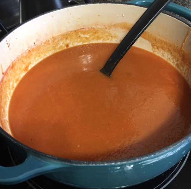 Tomato soup in a dutch oven