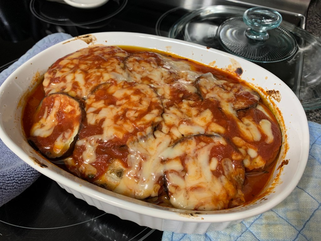 Keto casserole with eggplant and tomato sauce