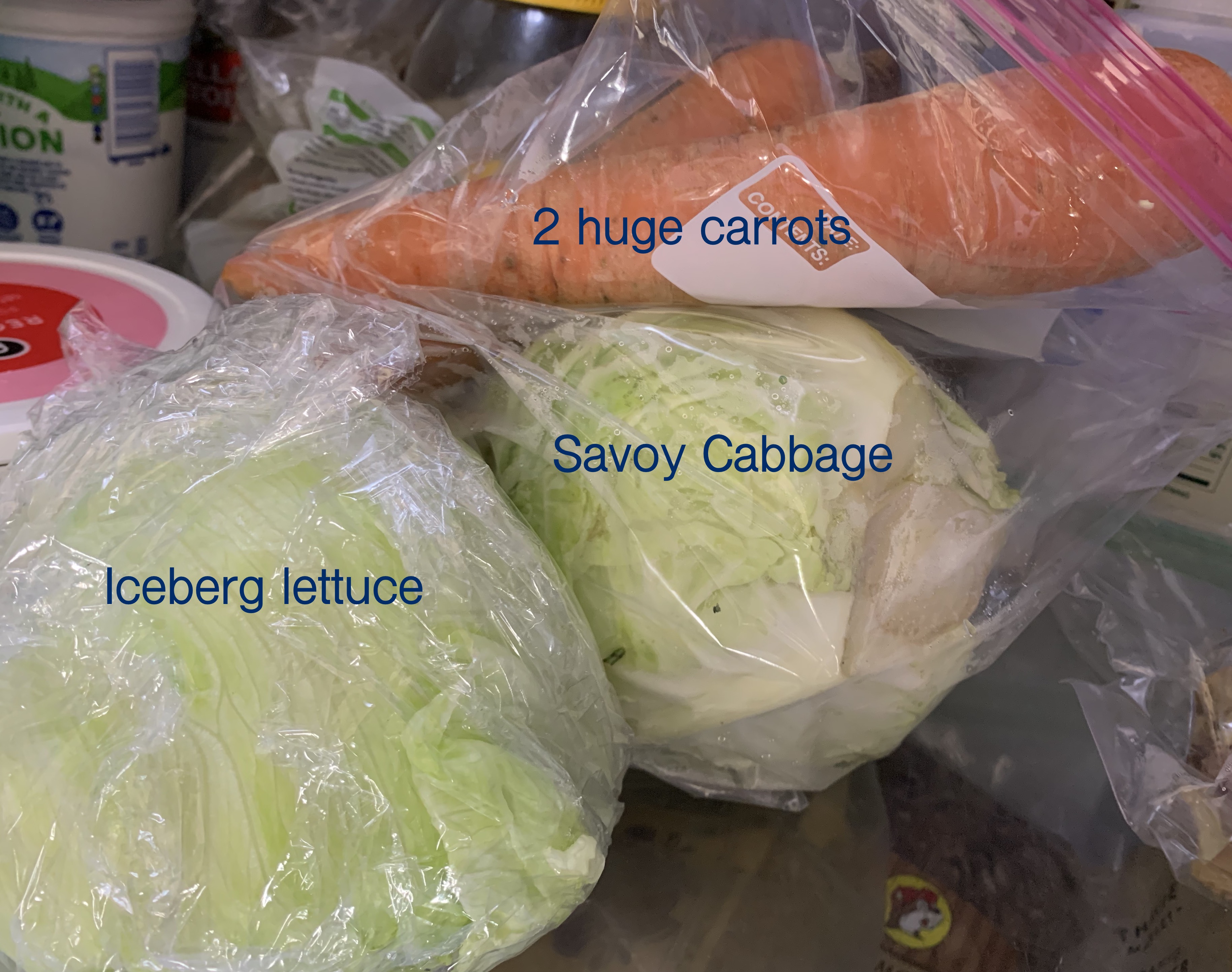 Lettuce, cabbage and carrots