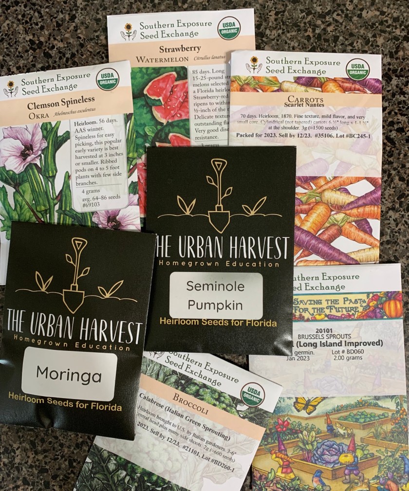seed packets from the Urban Harvest, a florida based company