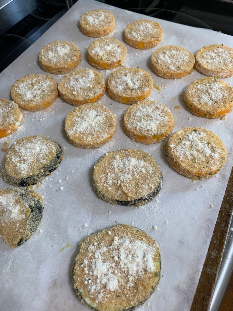 sheet pan with zucchini and eggplant slices