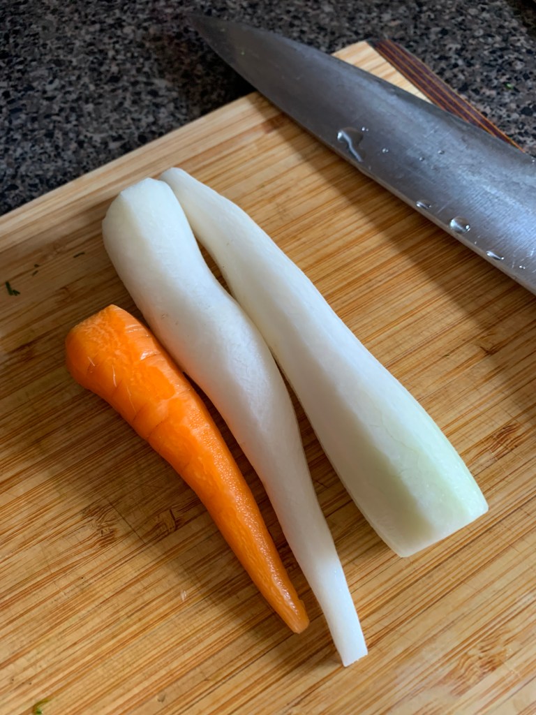 peeled radish and carrot from the garden