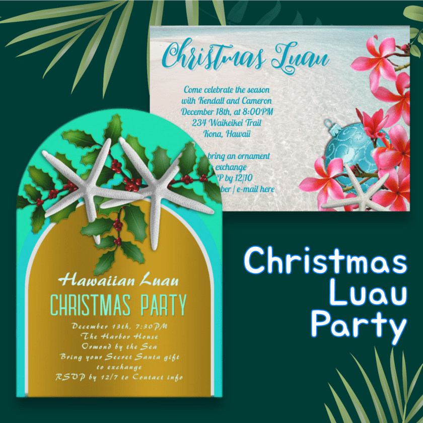 Christmas holiday luau themed party invitations to customize.