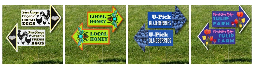 Farm stand arrow shaped signs banner link