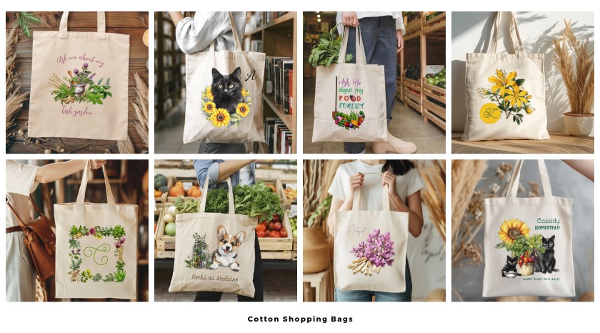 Zazzle banner shopping bag totes with herbs and garden themes