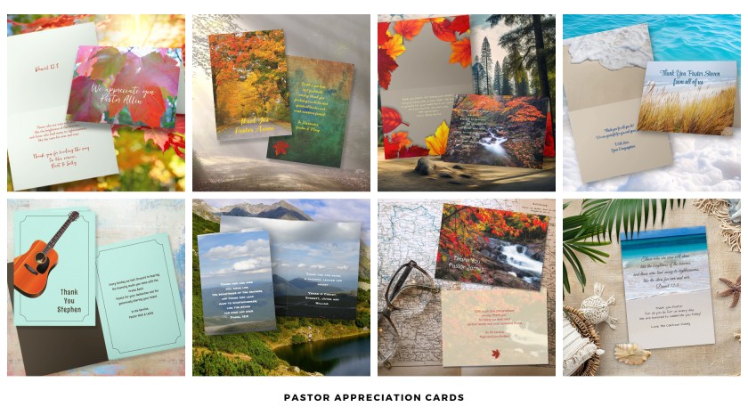 Zazzle banner link to pastor appreciation cards collection