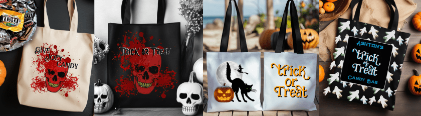 Halloween trick or treat bags Zazzle shop link banner