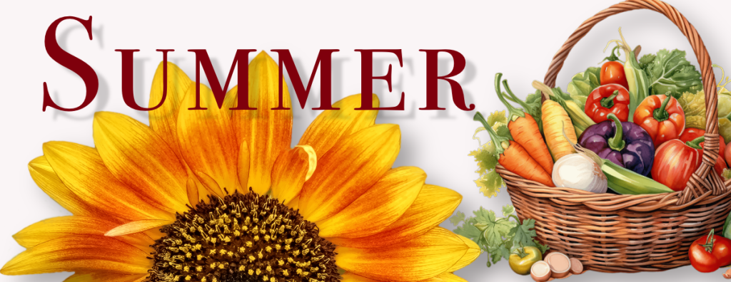 Summer section page divider with sunflowers and vegetables
