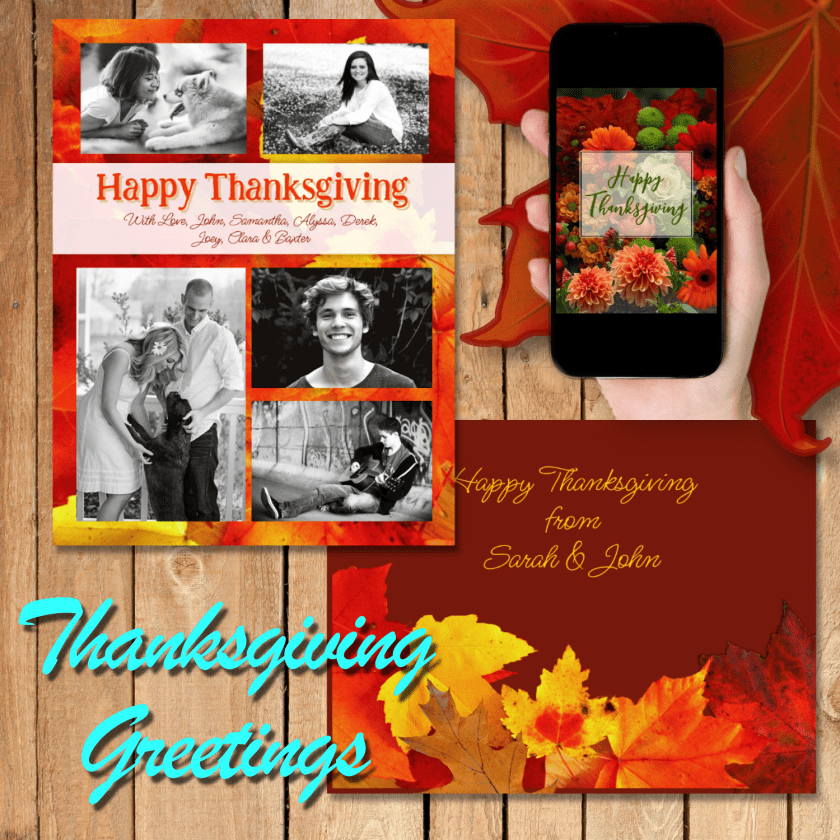 Fall leaves Thanksgiving greeting cards custom message collection