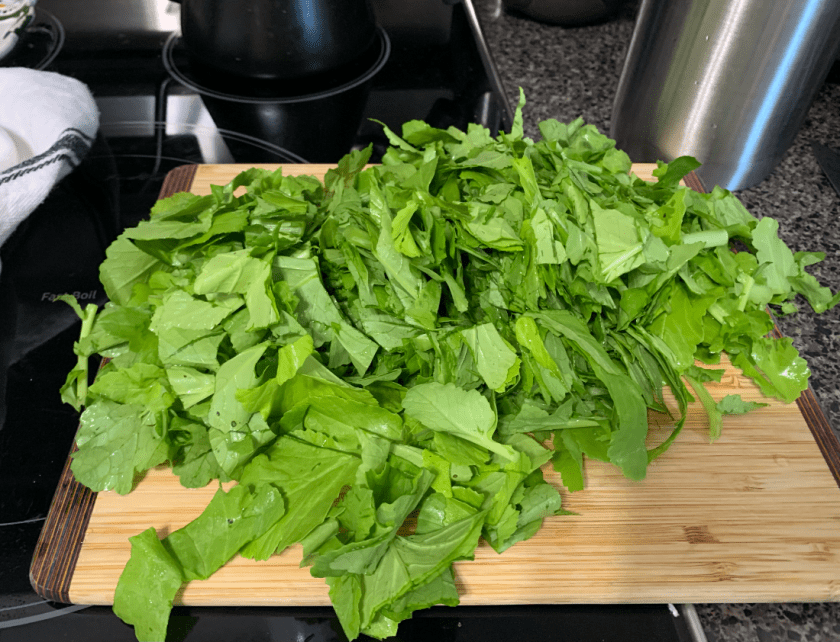 Daikon radish leaves chopped.