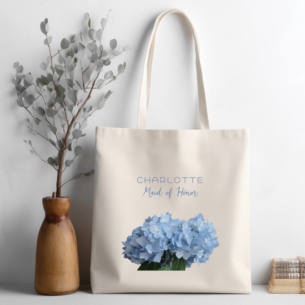 Blue floral Bridesmaid gift bag to personalize with her name