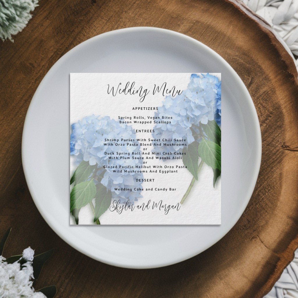Wedding menu template square shape