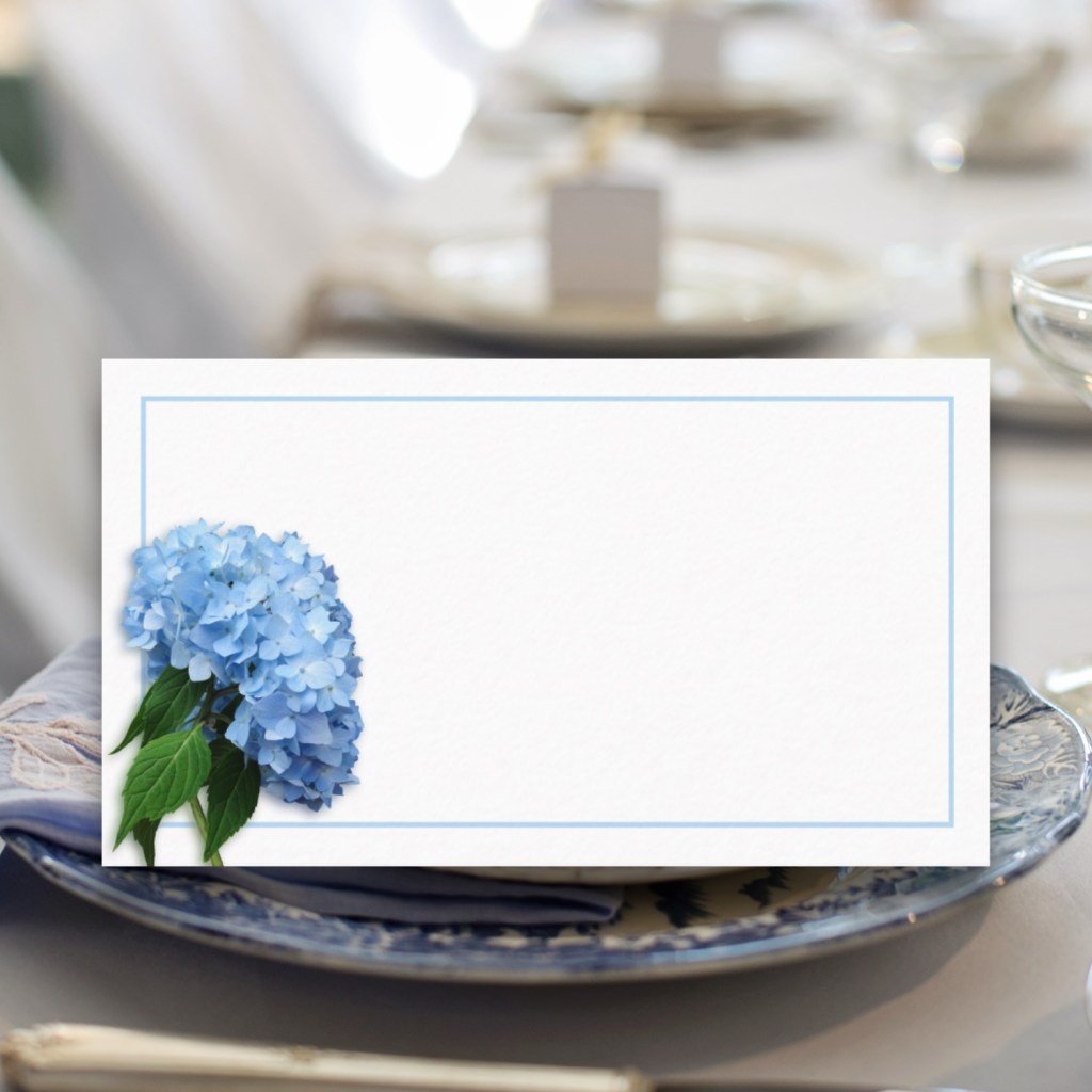 Blue hydrangea flower blank place cards