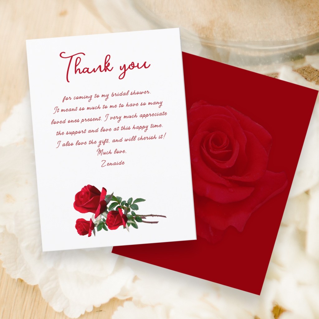 Red roses flat thank you wedding message  card